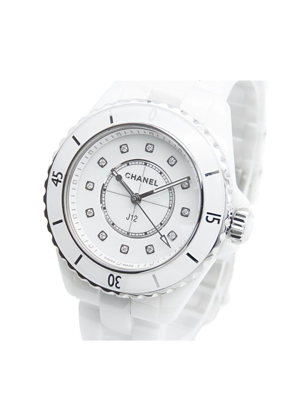 Chanel White Ceramic SS Diamond 33 Watch Quartz